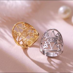 SKYRIM Titanium Stainless Steel Gold Ring Cross Samsung pile Adjustable Ring Opening Design Fashion Jewelry