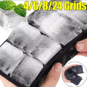 【Swan Home】4/6/8/24 Grids Soft Silicone Big Ice Tray Mold Reusable Square Shape Ice Cubes Tray Bar Ice Blocks Mould Maker Kitchen Accessories