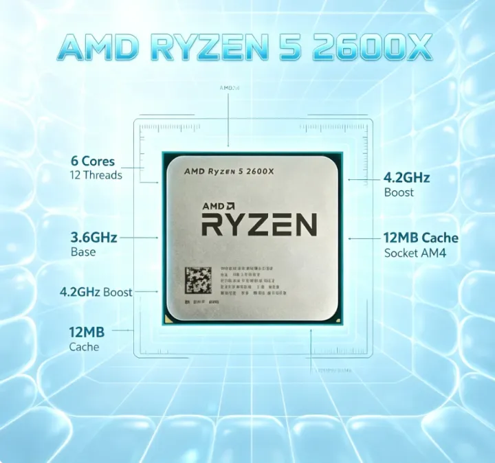 AMD | High Frequency AMD Ryzen 5 2600X AM4 CPU Multi-Thread Video Render Casual Gaming Desktop Processor Without Extra Cooling Fan
