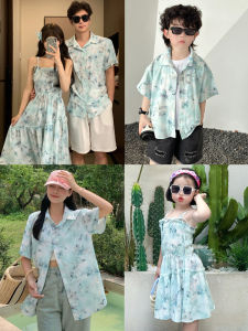 Beach Vacation Floral Print Halter Dress Family Matching Long Skirt Summer Travel Mother Daughter Outfit Bohemian Style Childrens Clothing