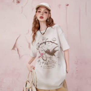 SEENFAAN Summer Loose Boyfriend Style BF Tie Dye Print Short Sleeve T-Shirt Gradient Cotton Casual Sweet Streetwear