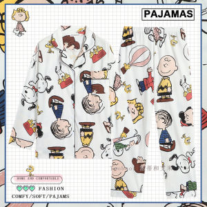 Pure Cotton Snoopy Charlie Couple Sleepwear Short Sleeve Home Clothes Mens Youth Cartoon Print Comfortable Breathable Summer Pajamas