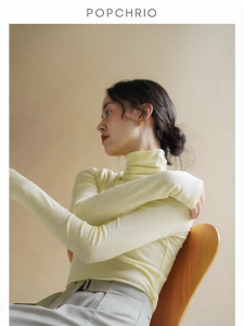 POPCHRIO | Áo Thun Knit Tay Dài Bông Xốp Lyocell Len