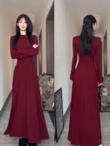 SUHUIQIAN | Red Long Sleeve Knitted Dress Autumn Winter High Neck Fitted Sheath