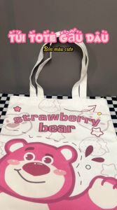 Túi Xách Tote Cầm Tay Bằng Vải Canvas Họa Tiết Gấu Dâu Tây Đa Năng Phong Cách Hàn Quốc Đơn Giản BZ027