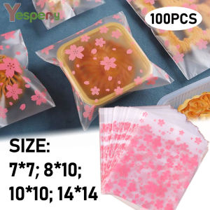 YESPERY 100Pcs/Pack Cherry Blossom Pattern Transparent Self sealing Sealed Bag Mid Autumn Festival Cake Packaging Bag Candy Cookie Bag Multi Size