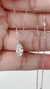 QUEENSUN 18K gold Lab Grown Diamond single diamond one carat irregular real diamond necklace for womens Marquise马眼项链