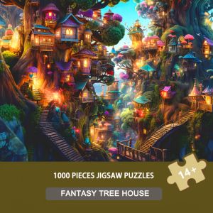 500/1000/1200/2000PCS Jigsaw Puzzle Peaceful Enchanted Forest Tree House For Adults Ideal For Stress Relief And Relaxation