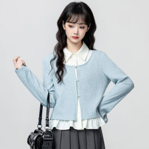 ZISUO | Áo Blouse Dài Tay Giả Hai Mảnh Màu Xanh Cho Nữ
