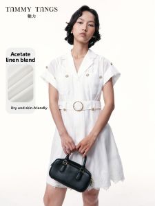 TAMMY TANGS | Summer New Style Sugar Power Womens Suit Dress Mixed Fiber Lin Acetate Tencel Short Sleeve High Waist City Commute Workwear