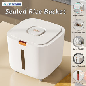 JustLiving 5/10 KG Rice Storage Box Grain Container Household Cereal Rice Bucket Insect and Moisture Proof Sealed Kitchen Organizer Airtight Rice Bucket Flour Storage Bin