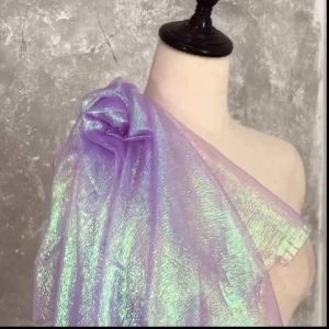 Transparent Laser Tulle Fabric Colorful Organza Glass Yarn Sewing Clothing Dress Fluorescent Mesh Yarn Silk Chiffon Cloth