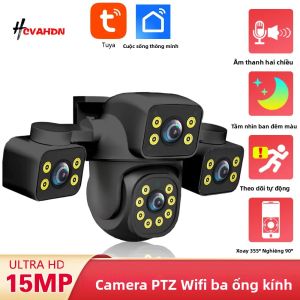 Camera Giám Sát Ngoài Trời Tuya SmartLife 15MP Ba Ống Kính WiFi PTZ CCTV Với Tầm Nhìn Ban Đêm Màu Và Chức Năng Ghi Hình