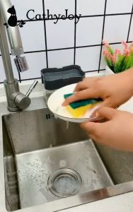 JOY Soap Dispenser and Sponge Holder One Hand Press & Pump Liquid Soap Bath Shampoo Kitchen Detergent - Easy Dish Washing for Modern Mom Housewife Sabun [FREE SPONGE]