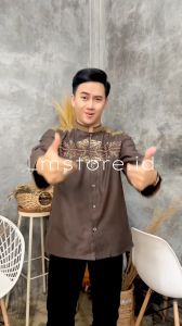 Baju Koko Dewasa Bordir Atasan Muslim Pria Kombinasi Lengan Panjang Premium Size Besar