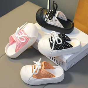 Girls Half Slippers Breathable Hollow out Soft Bottom Thick Heel Slip-On Summer Sandals Toddler Kids Footwear Beach Shoes
