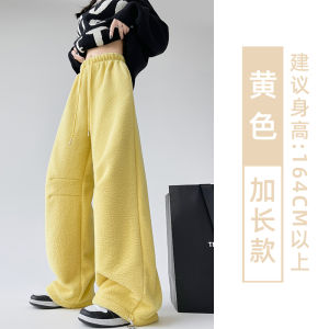 Thickened Fleece Womens Sweatpants Drawstring Loose Casual Pants Lamb Fur Warm Long Trousers Commute Style High Waist Elastic
