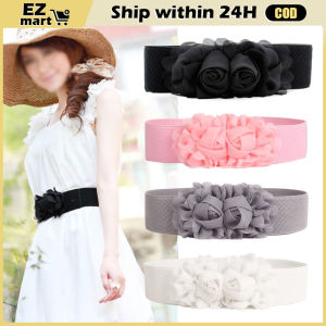 【Fast Shipping】 New Women Fashion Fabric Flower Cinch Belt Wide Elastic Stretch Ladies Party Dress Corset Waistband Decoration Clothes Accessory