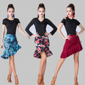 Latin Dance Hip-Wrapped Fishtail Skirt Womens Adult Practice Skirt Multi-Wear Irregular Skirt Hem Fishbone Pull-Belt Skirt Bottom