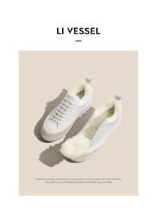 รองเท้าผ้าใบทรงขนมปังบุขนแกะสำหรับผู้หญิง ฤดูใบไม้ร่วง/ฤดูหนาว รองเท้าผ้าใบทรงหัวมน พื้นยาง รองเท้าลำลอง ส้นแบน ทรงหัวมน