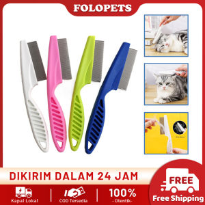 FOLOPETS Sisir Bulu Kucing Anjing Panjang Jarum Stainless Steel Halus Serit Kutu Anjing Kucing Perawatan Hewan Peliharaan Gagang Panjang Premium Import BRG