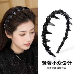 Elegant Water Diamond Wave Hairband Womens Fluffy High Hairline Hair Clip Spring Summer New Face Wash Hair Ties Headbands