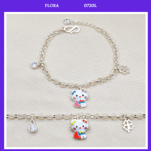 FLORA 0720L - Lắc tay bạc ta hình mèo Hello Kitty mix charm nhỏ dành cho bé gái