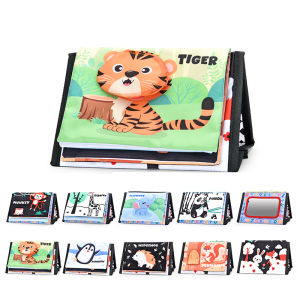 Funny Black and White Baby Cloth Book Early Educational Montessori Toy for Children Newborn Tummy Time Mirror Toys