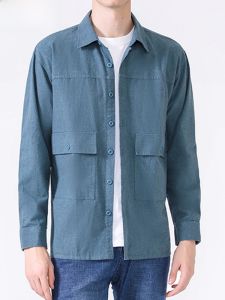HENGYUANXIANG | Hengyuanxiang Mens 100% Pure Cotton Shirt Jacket Spring New Style Double Pocket Workwear Brushed Stand Collar Shirt Fashion Urban Loose Fit