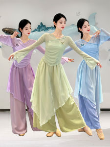 Classical Dancing Dress Womens Elegant Body Charm Gradient Yarn Clothes Suspender Skirt Pants Chinese Classic Dance Basic Training Physical Exercise Clothes Suit