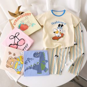 Baby Boys Short Sleeves & Long Pants Sleepwear Set Cute Fashion Cotton Pajamas For 0-5Yrs Kids COD