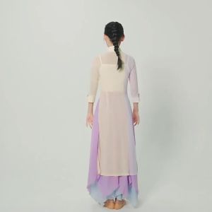 Elegant Ethnic Dance Costume Womens Shawl Classical Dance Practice Uniform Skirt-like Design Summer New Arrival Chiffon Material