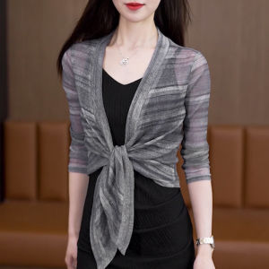 Fashionable Short Mesh Shoulder Pad Womens Summer Top Outerwear Sun Protection Cover up Charming Shawl Little Jacket