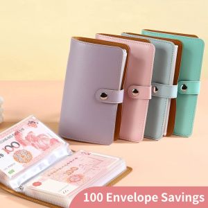 MILLZA 100 Days Money Saving Binder Portable PU Leather 100 Envelopes Savings Challenge Mini Cash Envelope Organizer Notebook