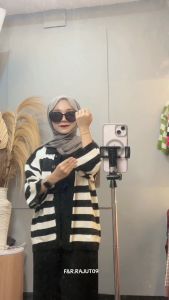 SHANIA POLO CARDY-KARDIGAN RAJUT KANCING MOTIF STRIPE WANITA OVERSIZE KERAH POLO KNITWEAR PREMIUM