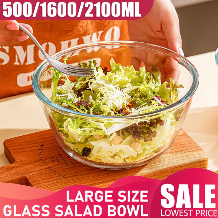 2100ML Glass Round Salad Bowl Borosilicate Heat Resistant