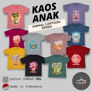 Animal Cartoon Series Warna | Kaos Gambar Binatang Warna Anak Sablon Kartun BARU | Produksi Lokal Stok Terbatas | Katun Adem dan Lembut 30s