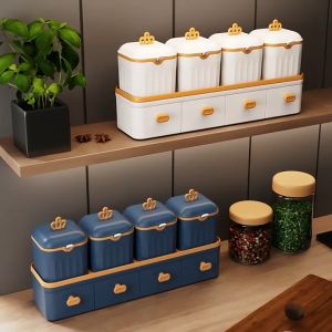 Crown Seasoning Pot Drawer Type Seasoning Box Set Condiment Storage Container Salt Monosodium Glutamate Preservation Box