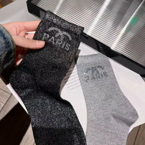 European Goods Spring and Summer Letters Hot Drilling Bright Silk Personalized Mid-Calf Length Socks Female Classy Light Luxury Elegance Wind Western Style Leisure Fashion Trendy Socks