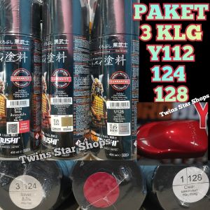 Samurai Paint Paket 3 Kaleng Pilok Pilox Cat Semprot Samurai Paketan Lengkap Merah Candi Candy Red Y112 112 Silver 124 Clear Pernis Glossy 128 400ml