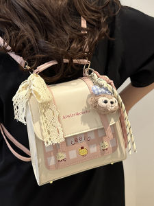 กระเป๋าเป้สะพายหลังผู้หญิงสุดเก๋ กระเป๋าถือแบบสะพายไหล่สองข้าง กระเป๋าสะพายลำลองสำหรับเดินทางในฤดูใบไม้ผลิและฤดูร้อน กระเป๋าถือขนาดเล็ก วัสดุ PU