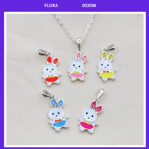 FLORA 0530M - [Có bán lẻ] Dây chuyền bạc ta hình thỏ màu hồng xanh đỏ dành cho bé gái