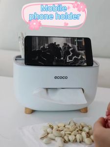 Ecoco Tissue Holder for Table  Tissue Dispenser Storage Container with Mobile Phone Holder