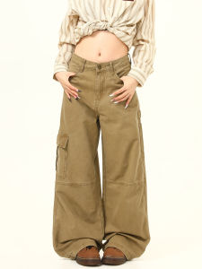 Wild Azi American Retro Street Heavy Weight Vintage Cargo Pants Men and Women Loose Straight-Leg Wide-Leg Pants Tide