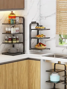 Kitchen Multi layer Storage Shelves Home Multi functional Cabinets Sink Pot Stove Layered Pot Shelves Carbon Steel Storage Shelves