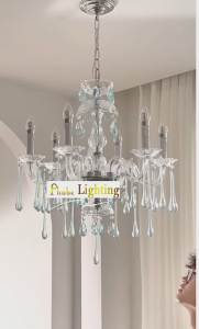 Phube Clear Crystal Candle Style Chandelier Classic Home Decor Hanging Ceiling Light with Teardrop Crystals