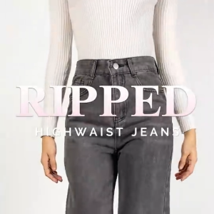 Celana Jeans Wanita Panjang Polos Highwaist Model Lipat Bawah Kekinian / Celana Denim Boy CF P634