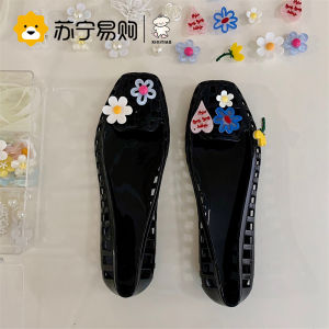 Colorful Dopaamine Jelly Shoes Flat Bottom Womens Summer Fairy Style Outdoor Wear Single Shoes Thin Strips Korean Style Fashion