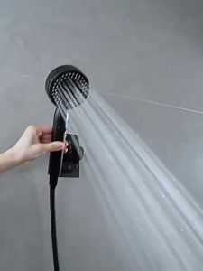 3-Piece Adjustable Black Shower Head High Pressure Shower Head with 5 Modes Wall Mounted Bracket and Hose Water Saving