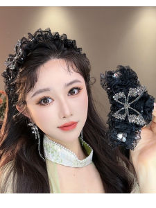 Fashionable Hollow out Butterfly Hair Clip Womens Korean Style Full Diamond Lace Headband High Hairline Alloy Embedded Gemstone